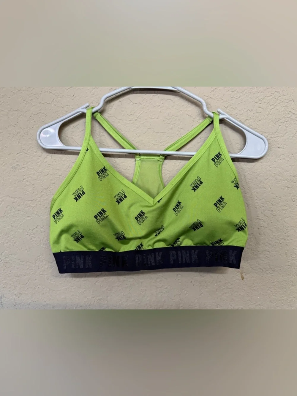 PINK Victoria's Secret Neon Lime Logo Sports Bra